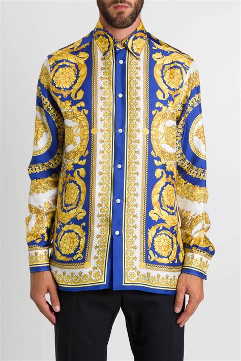 mens silk button down versace|Versace barocco shirts.